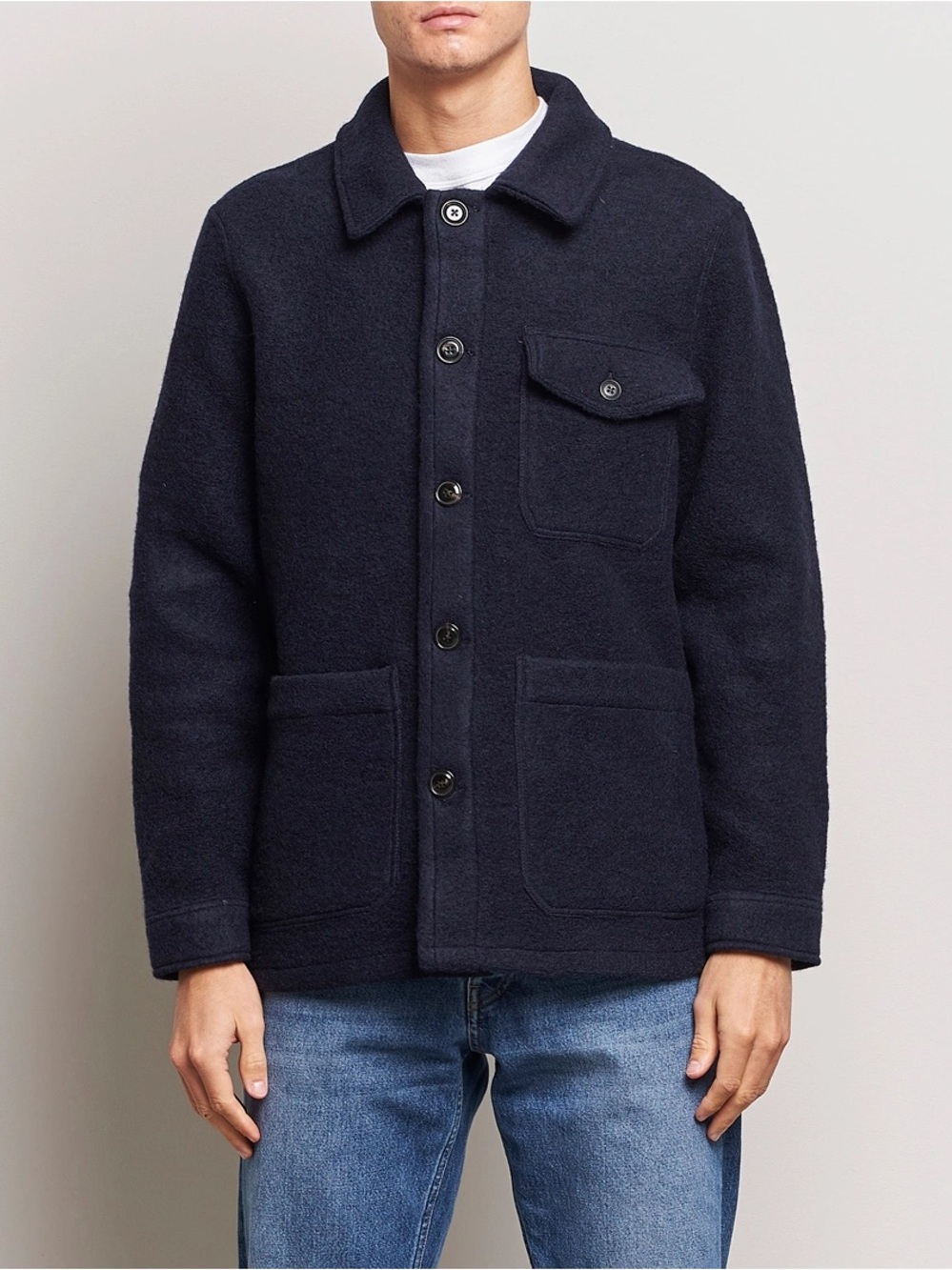 Aether Wool Blend Jacket Shirt Men’s Small Navy Button-Front Utility Jacket